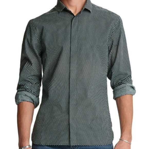New JOHN VARVATOS Star USA Men's Rodney Geo Patterned Concealed Placket Button S - Picture 2 of 9